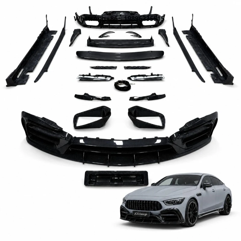 Top Style Dry Carbon Fiber Body Kit Front Lip Side Skirts Rear Diffuser Spoiler Set
