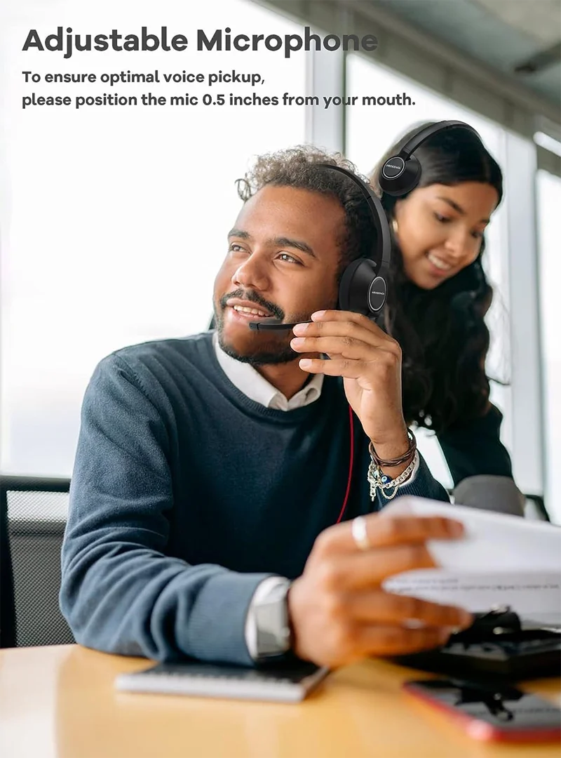 HROEENOI 3.5mm 유선 헤드폰 PC 노트북 콜센터용 마이크 포함 헤드셋 업무, 줌, 팀스 회의, 온라인 강의용