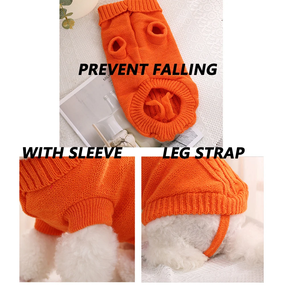 Winter Katzen- und Hundepullover aus Strick, Weiche Warme Welpenkleidung für Kleine und Mittelgroße Hunde und Katzen mit Rückenbeinriemen, Einfarbiger Haustierpullover mit Rollkragen – Detail 5