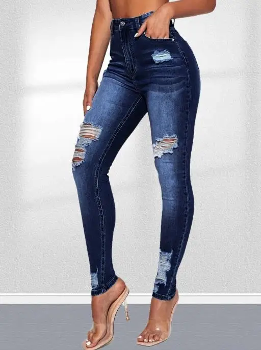 2023 موضة جديدة سراويل نسائية أنيقة بنطلون عادية أسفل العصرية بسط ضيق المناسب مثقب أقدام صغيرة التخسيس الجينز