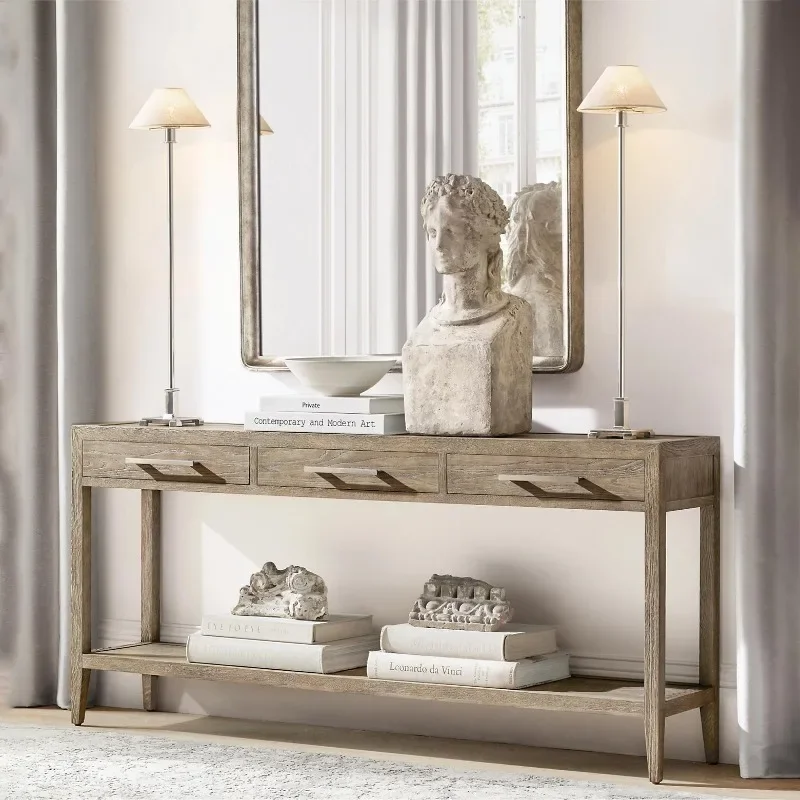 American rural retro solid wood entrance table French antique style living room entrance hall entrance table wall rack