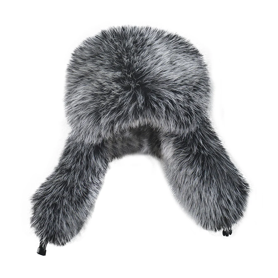 2024 New Men\'s 100% Natural Fake Fox Fur Bomber Hats Winter Russian Man Warm Faux Fox Fur Hat Male Fake Fur Caps