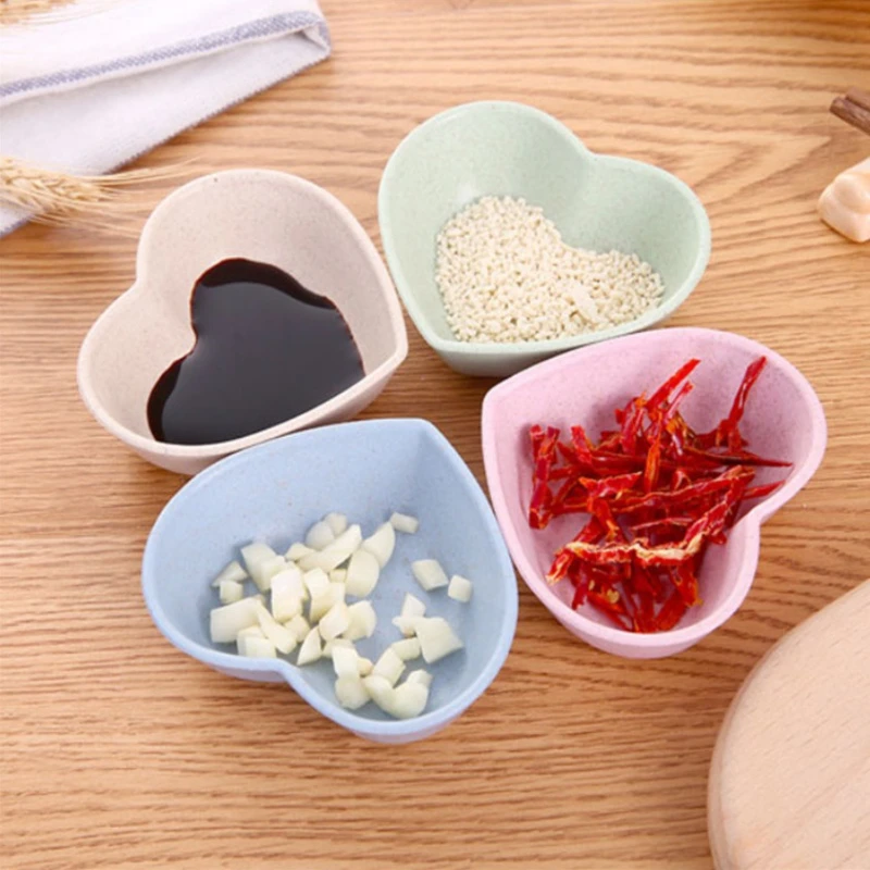 

Mini Cute Love Heart Shape Wheat Straw Bowl Vinegar Seasoning Solid Soybean Dish Sauce Salt Snack Small Plate Kitchen Supplies