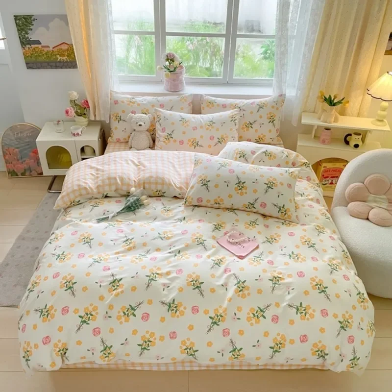100% Cotton Duvet Cover Set with 2 Pillowcases 1 bed sheet - Elegant & Breathable Bedding Set,Fade-Resistant, Multiple Sizes