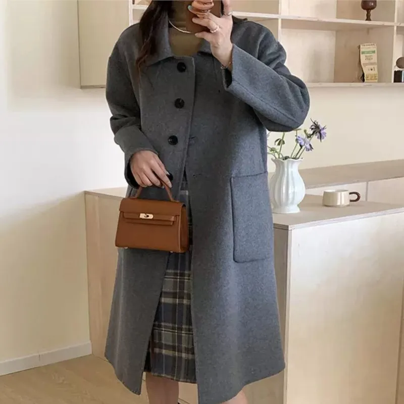 Lapel Double sided Wool Coat Loose Women's Coat long