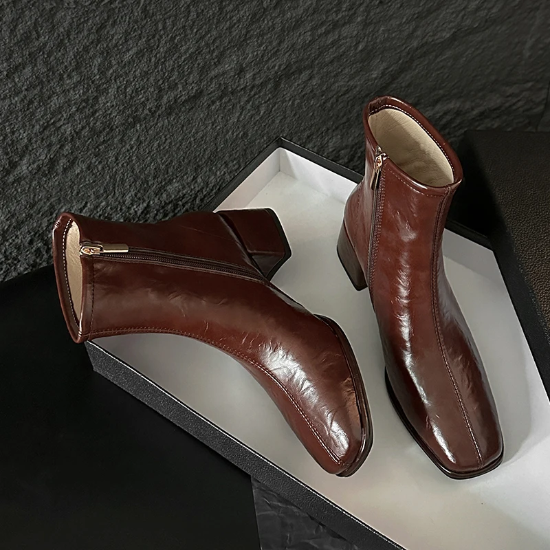 JOZHAMTA Size 33-44 Ankle Boots For Women Side Zipper Stitched Square Toe Chunky Heel Short Boots 2025 Fall Winter Fashion Dress