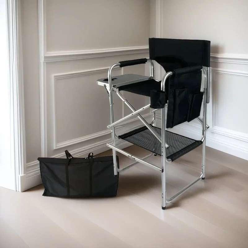 Foldable Tall Director Chair with Side Table Cup Holder Footrest And Carry Bag for Makeup Artists And Clients