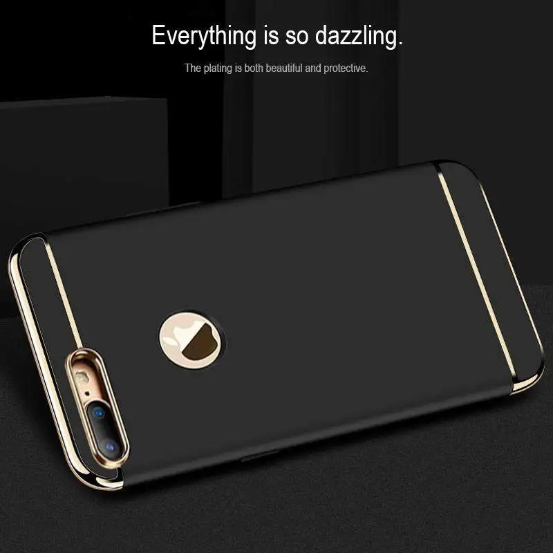 Capa para iPhone 8 Plus, 3 em 1, luxuosa, dourada, rígida, cobertura traseira, caixa removível para telefone