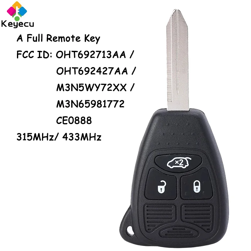 

KEYECU Remote Car Key With 3 Buttons 315MHz 433MHz ID46 Chip for Chrysler for Dodge for Jeep Fob OHT692713AA MSN5WY72XX CE0888