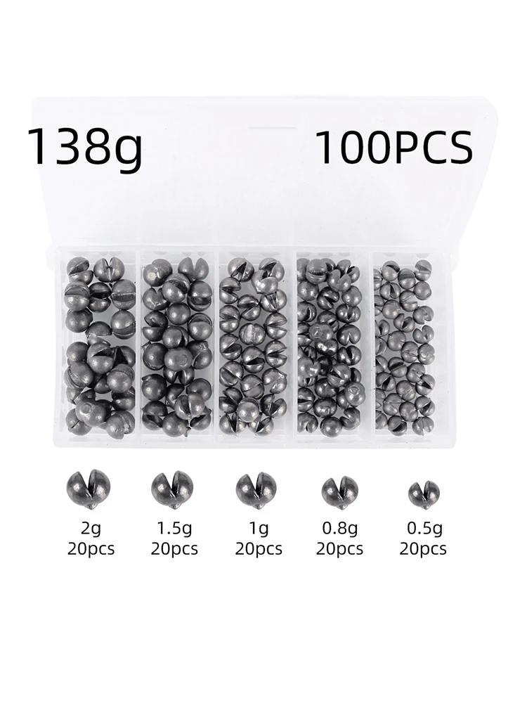 100pcs 0.2/0.5/0.8/1/1.5/2g Round Split Shot Fishing Weights Biting Round Plum Install Easily Plumb Bob