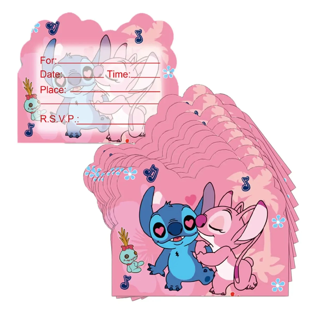 10Pcs Pink Lilo and Stitch Birthday Party Invitation Cards,Girl Lilo and Stitch Birthday Party Supplies