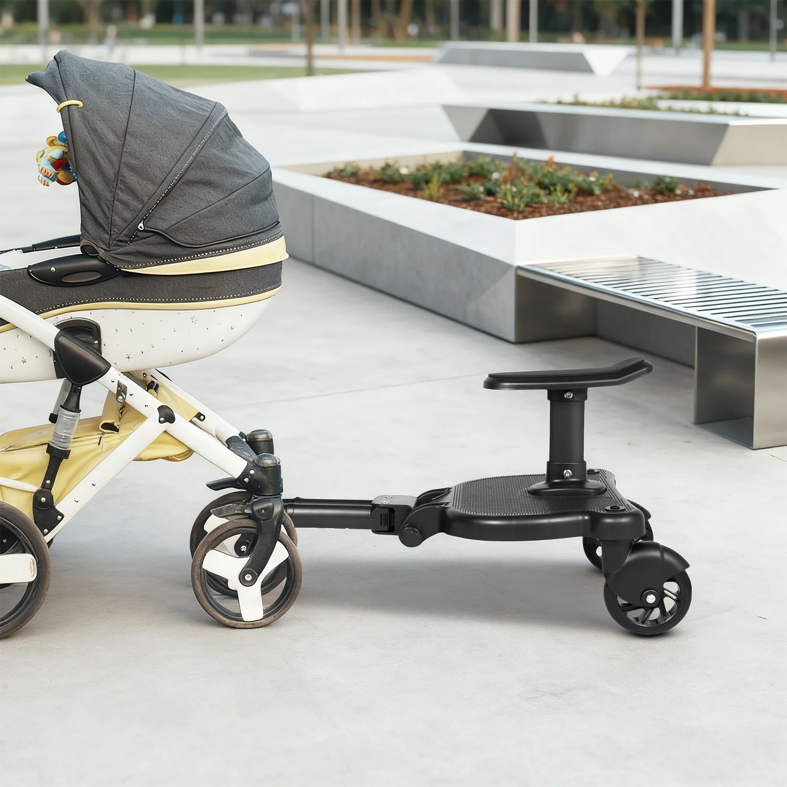 Image of 2-in-1 Aufsatz-Buggy, Verstellbares Kinderwagenbrett mit 25 kg Tragkraft, Kinderwagenplattform für Einkaufsausflüge mit Kindern