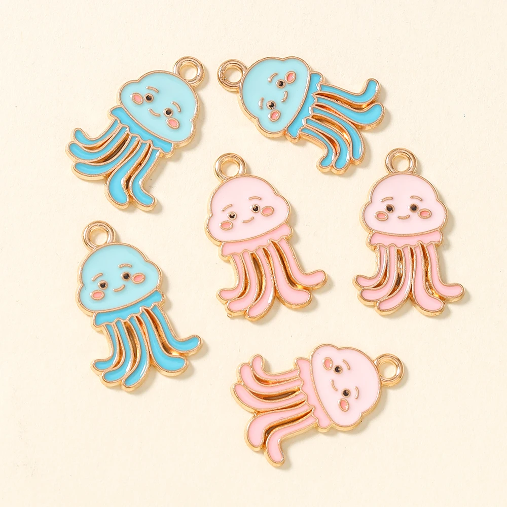 10pcs/lot Cute Enamel Jellyfish Charms for Jewelry Making Squid Charms DIY Necklaces Pendants Earrings Accessories