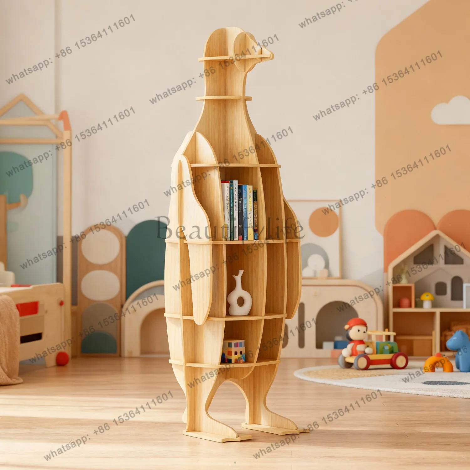 Creative penguin shape bookshelf study storage shelf cute decorative floor ornament