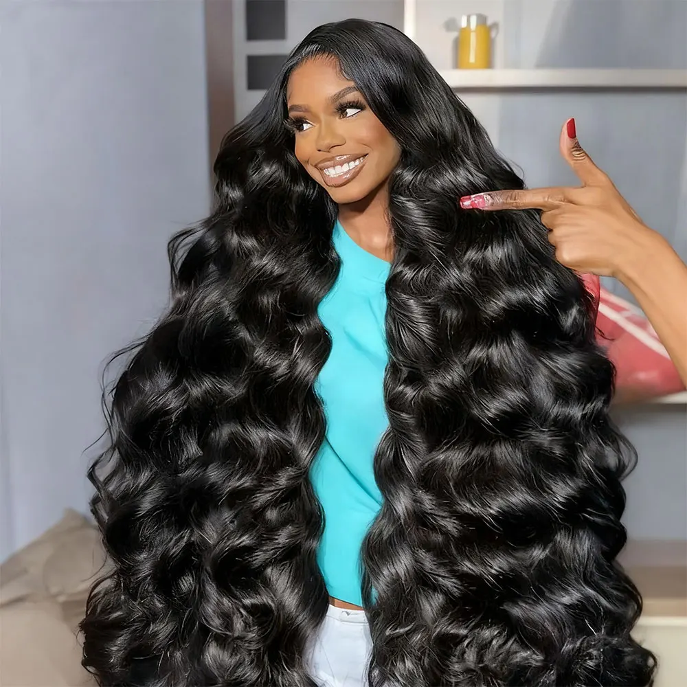40인치 블랙 루즈 바디 웨이브 13x6 HD 투명 레이스 프론탈 가발 브라질리언 인모 360 풀 레이스 인모 여성용