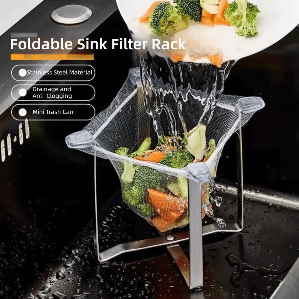Stainless Steel Garbage Bag Holder Foldable Multifunctional Trash Bag Stand Portable Waste Storage Stand Kitchen Countertop