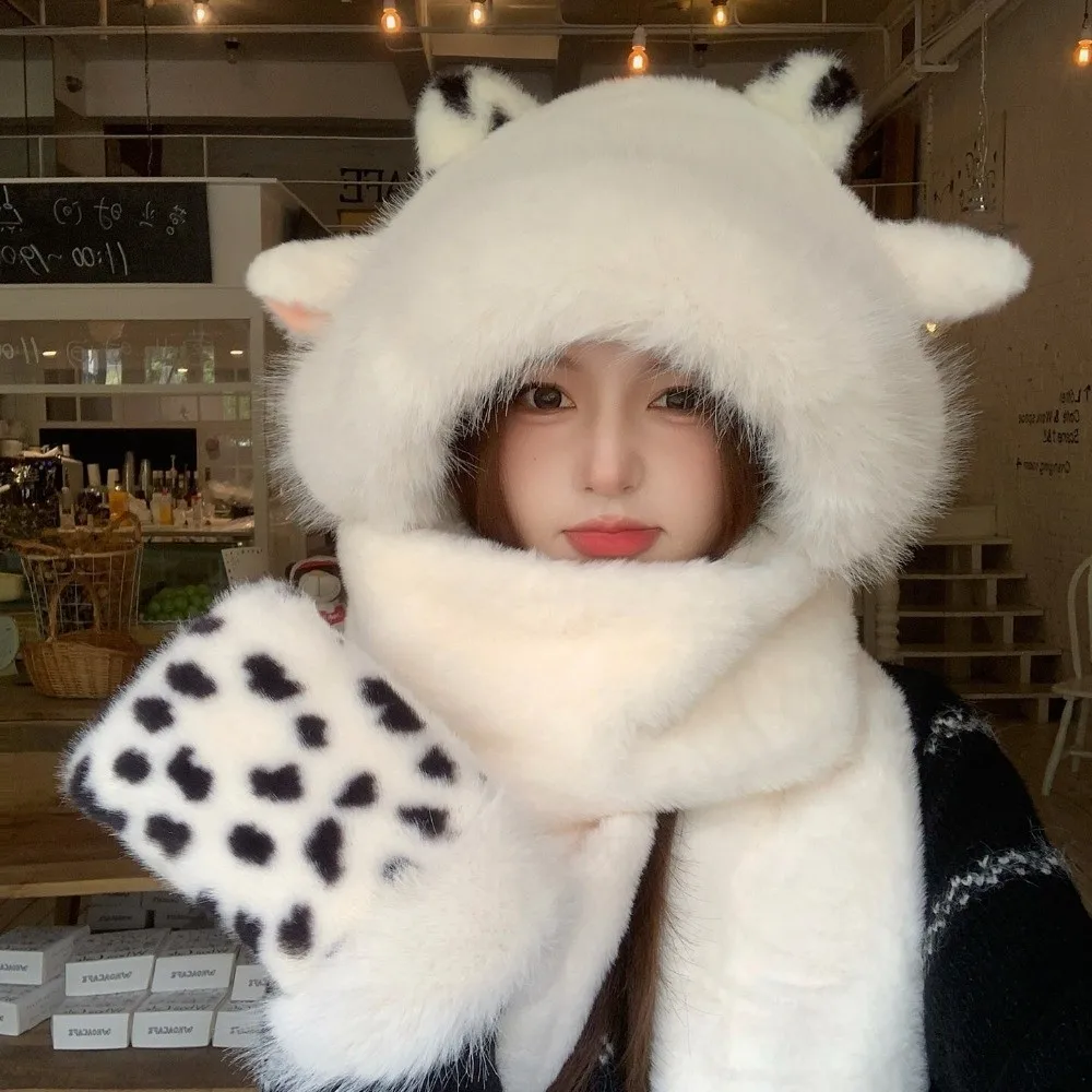 3pcs/Set 3 Piece Set Bear Hat Scarf Gloves Set Thick Warm Polyester Winter Hat Scarf Gloves Set Cold Weather