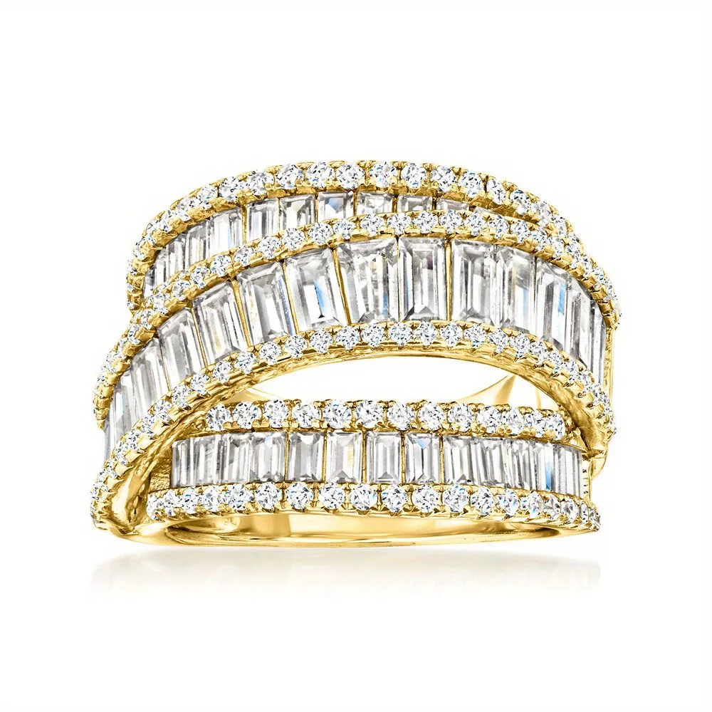 Luxury Inlaid White CZ Women's Ring Gorgeous Gold Color Geometry Daily Wear Party Jewelry Anniversary Gift
