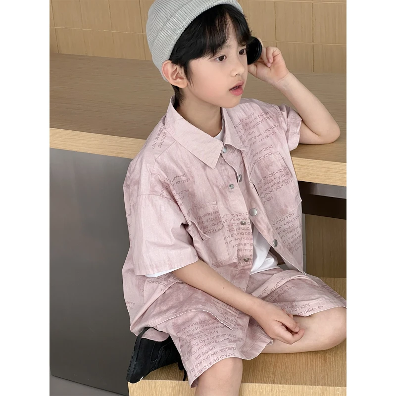 

Summer 2025 New Children's Fashion Fresh and Simple All-Over Letter Print Design Versatile Casual Two-Piece Suit.