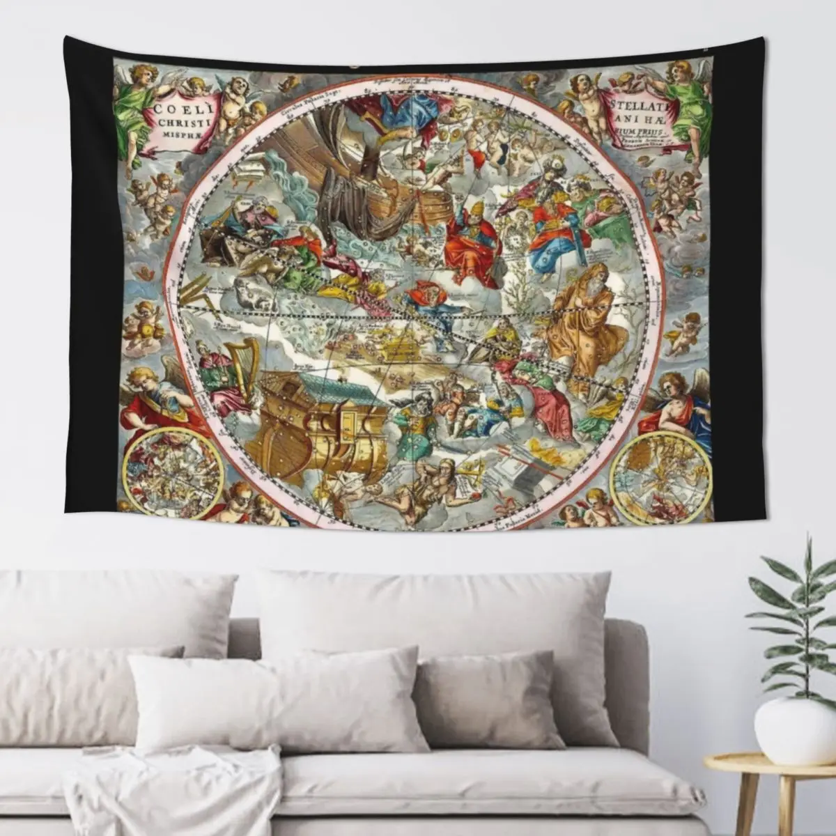 

ANDREAS CELLARIUS : Vintage 1660 Christian Celestial Constellation Map Tapestry Decoration For Bedroom Wall Art Tapestry