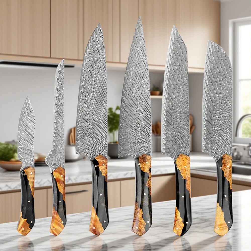 

Damascus Steel Kitchen Knife Set 1-5pcs Pro Handmade Chef knife's for Santoku Knife Paring knife Full Tang Ergonomic Handle