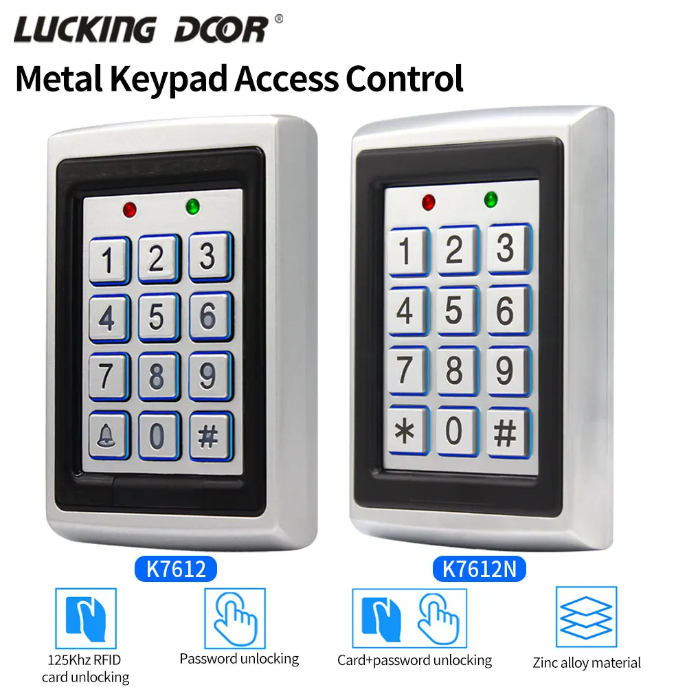 

Metal Keypad Reader LED Backlight RFID 125khz for Access Control System Proximity Card Standalone 1000/2000 User Door Lock Entry