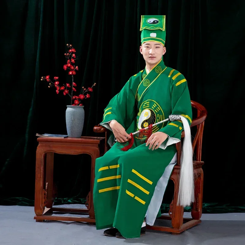 Vestes taoístas chinesas tradicionais para adultos, roupas de monge orientais, vestido Shaolin Tai Chi com chapéu whisk, trajes sacerdotais, 6 cores