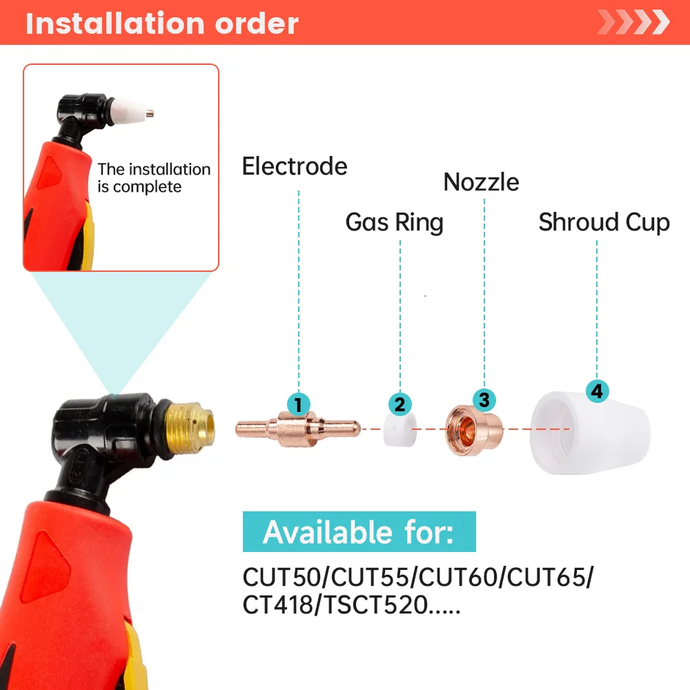 Uitgebreid PT-31 mondstuk CUT40 nikkel plasmasnijmondstuk snijmachine elektrode cup plating verbruiksartikelen combinatieset