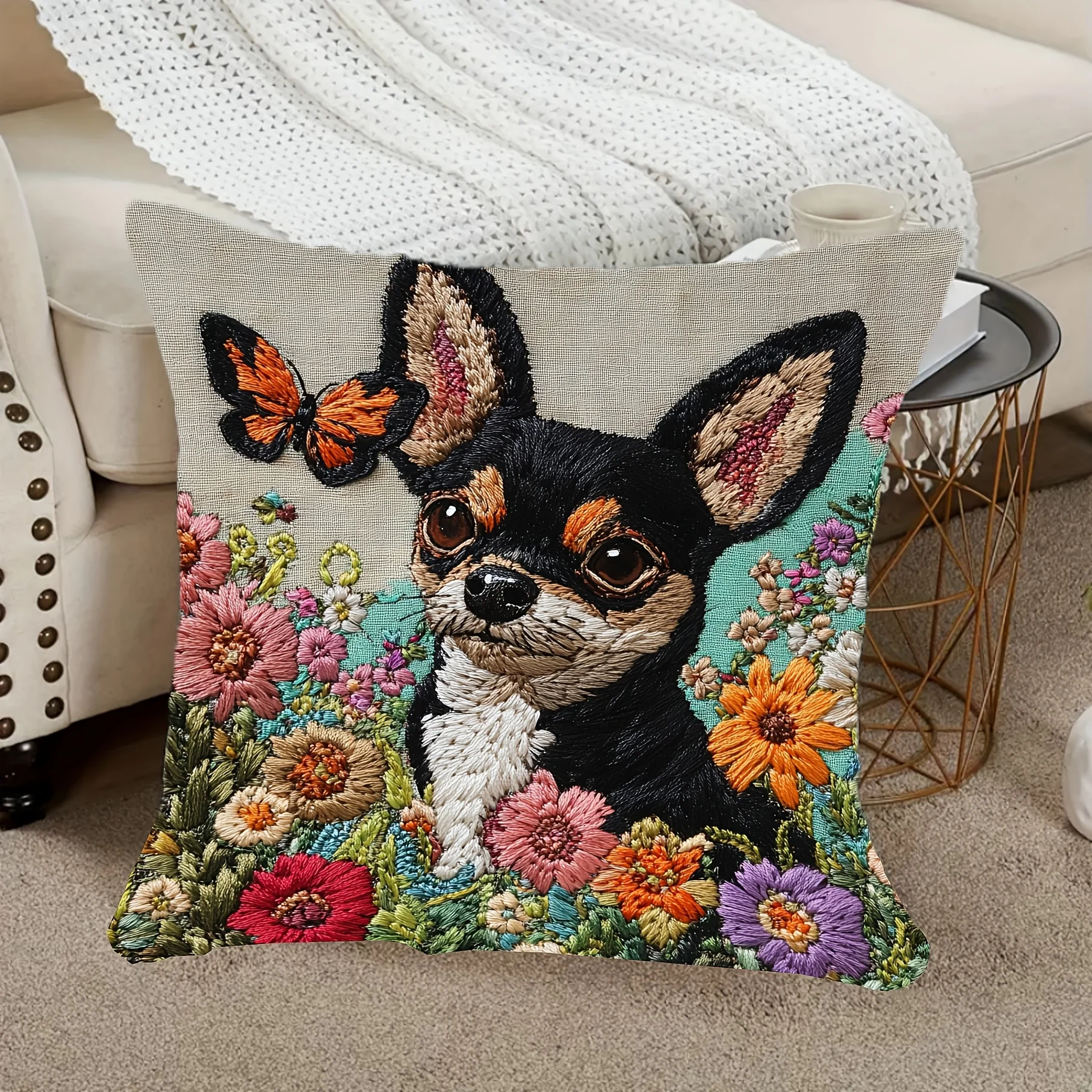 1pc Contemporary Chihuahua Cushion Covers Cozy Bedroom Sofa Square Pillowcase Living Room Chair Pillow Covers Home Decor Gift ﻿