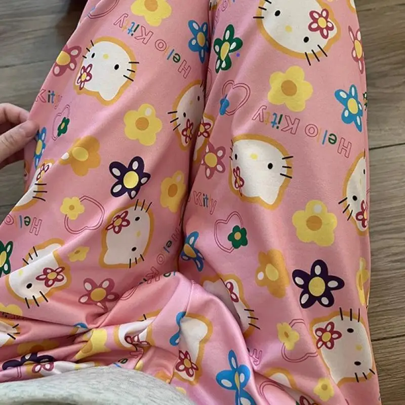 Cartoon Hello Kittys Pajama Pants Anime Kuromi Women Trousers Loose Spring Autumn Sweet Cute Girls Casual Home Pants Outerwear