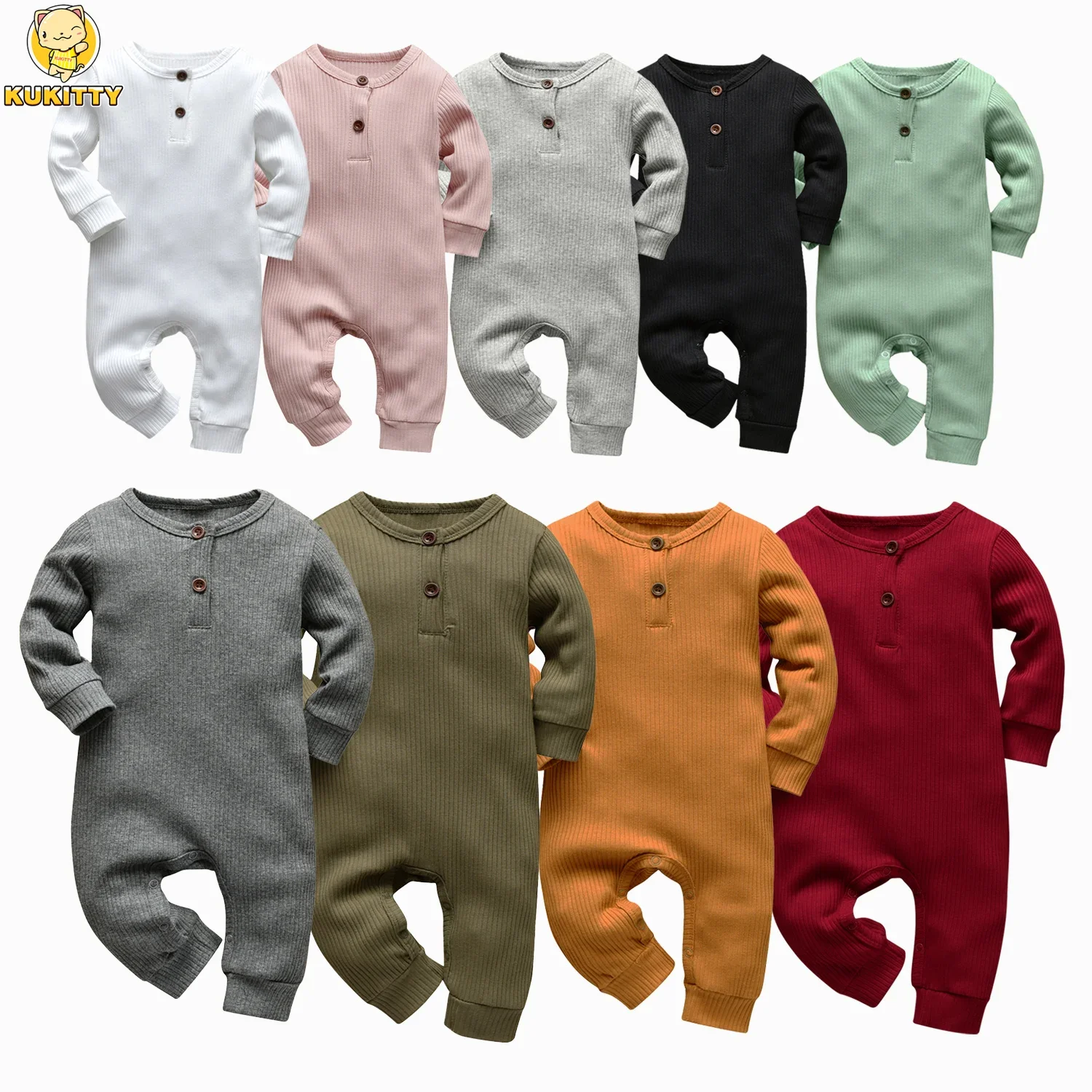 Newborn Infant Baby Boys Girls Romper Cotton Knitted Ribbed Long Sleeve Solid Jumpsuit Toddler Clothes Outfits