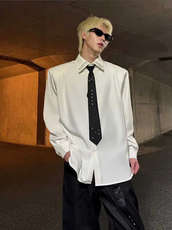 

White oulder Pad Men's Long Sve irt CleanFit Suit Inner Wear Casual Sle Breathable Polyester Fiber Stand Fit Urba...