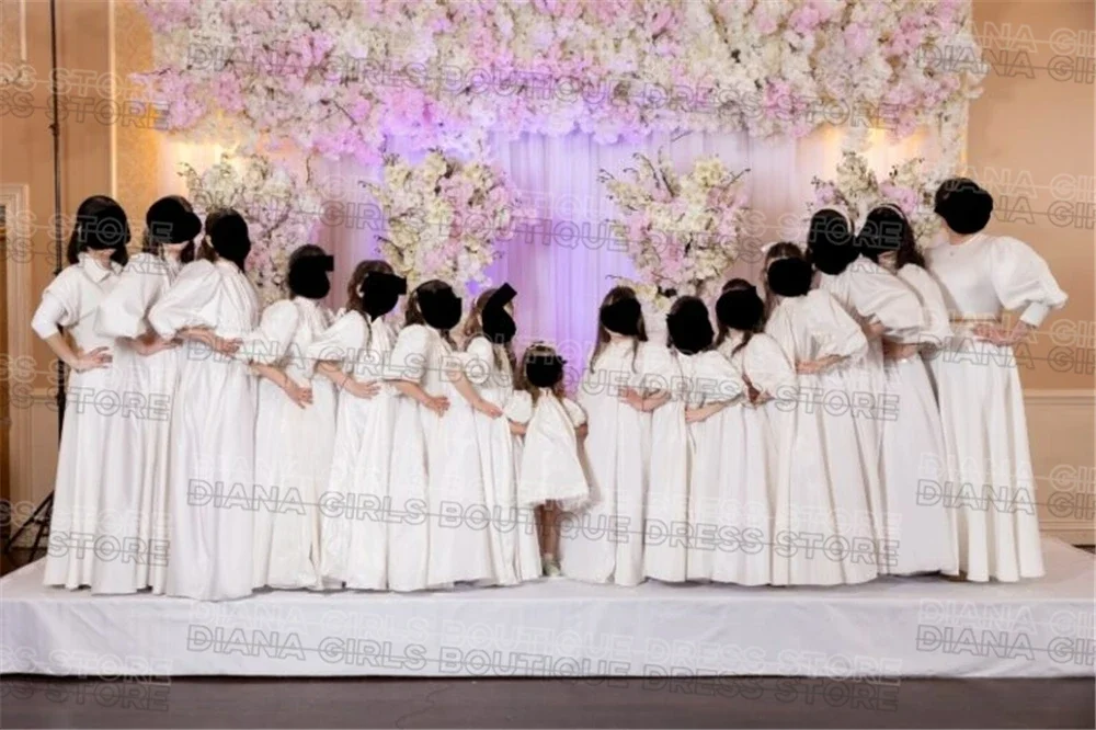 Elegant Baptism Communion Gowns Idyllic Satin Fluffy Flower Girl Dress Wedding Ball Dresses Kids Birthday Party Evening Gowns