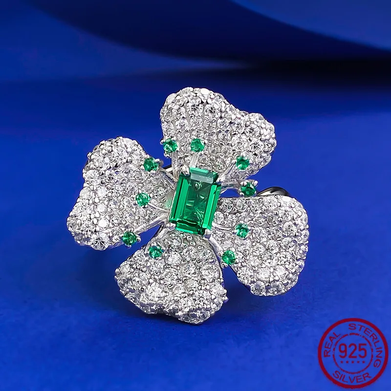 

New Clover Petal 4 * 6m Green Zirconium Ring for Women S925 Pure Silver Elegant Fashion Ring Wedding Jewelry