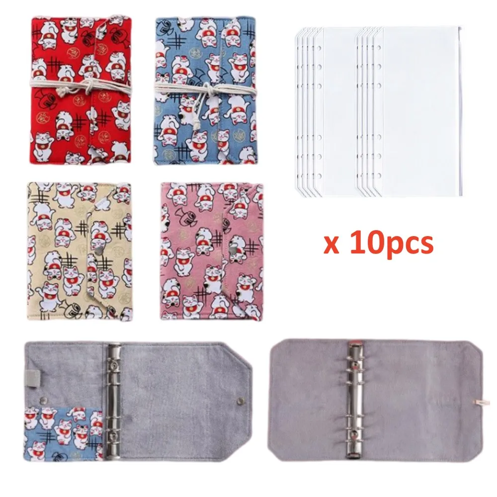 Japanese Budget Planner Cartoon Cat A6 Cloth Budget Binder Notebook Cash Envelopes System Set With Binder Pockets Saving Money
