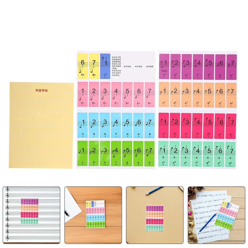 

3 Sheets Colorful Piano Keyboard Stickers Removable Note Labels for Beginners Kids Learning Home Classroom Piano Sticker Notes