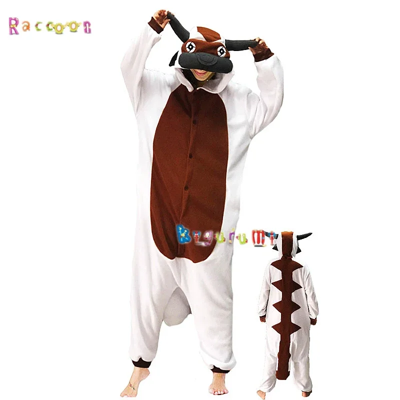 Pyjama Onesies de vache blanche pour hommes et femmes, vêtements de nuit animaux imbibés, costume Cosplay, le dernier maître de l'air, Appa Kigurumi, cadeau de Noël pour enfants