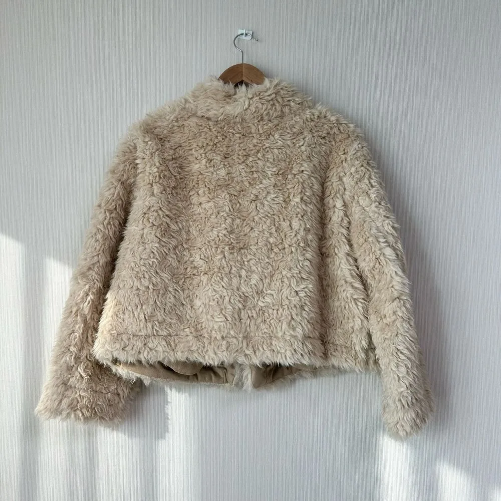 Abrigo superior cálido con un solo botón y cuello peludo para mujer elegante Otoño Invierno Sli simple Corte versátil Ajuste alto Largo Sve C...