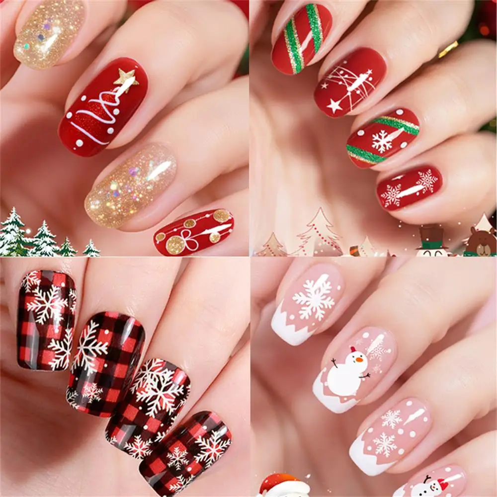 สติ๊กเกอร์ทาเล็บเรืองแสงคริสต์มาส - สติ๊กเกอร์ติดเล็บแบบมีกาวในตัว 16 ชิ้น ของขวัญศิลปะเล็บ DIY ที่สมบูรณ์แบบสำหรับวันหยุด