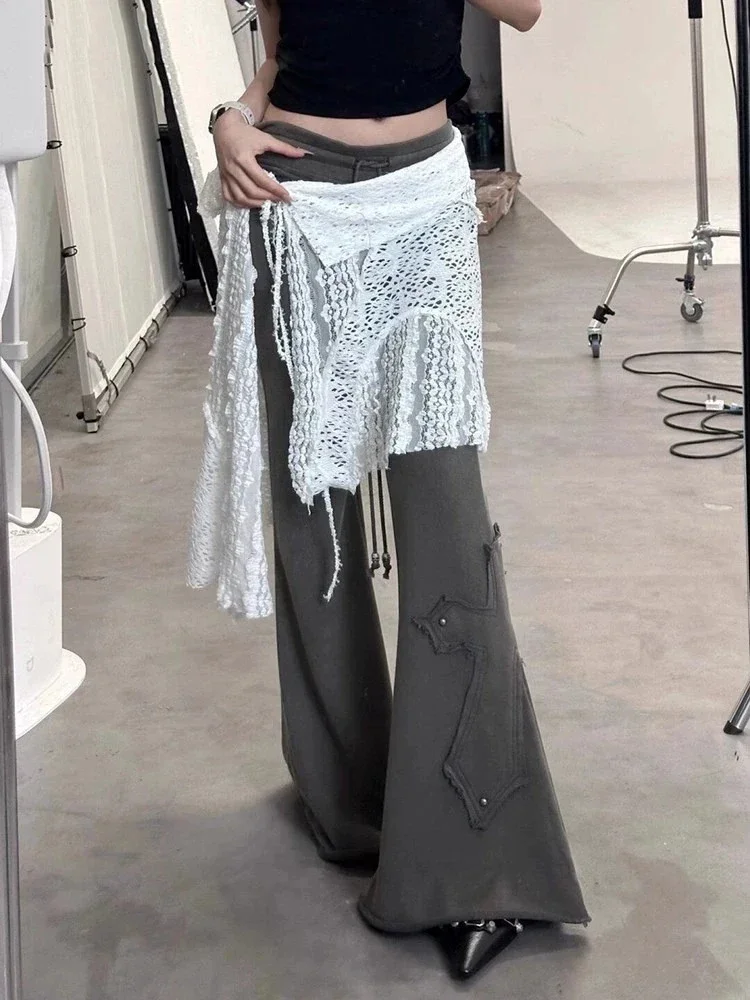 

Hollow Out Irregular Lace Skirts Vintage Women Streetwear Trendy Fairy Faldas Harajuku Grunge Casual Bandage Skirt Y2k Aesthetic
