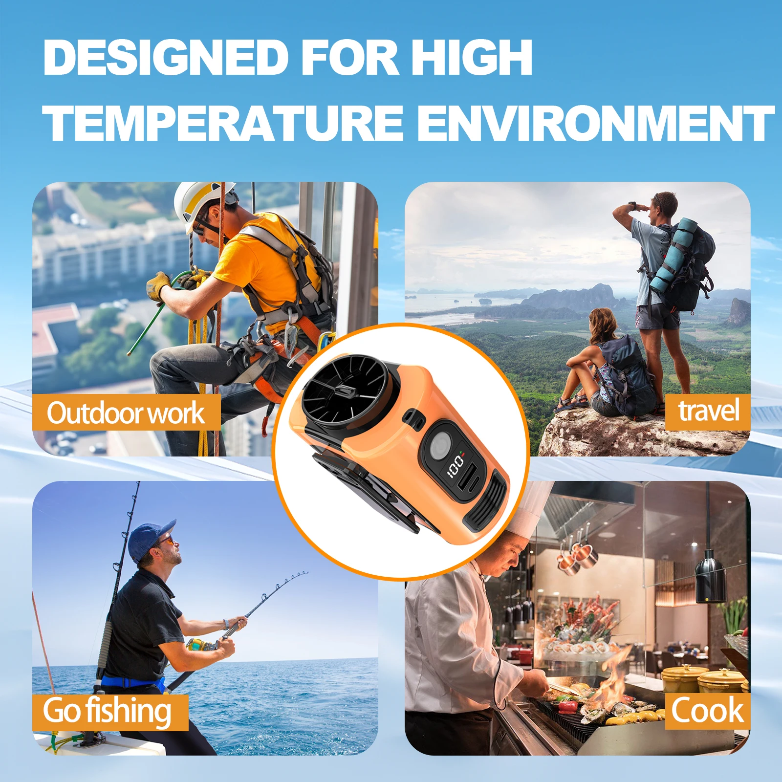 IVOTOW 10000mAh Rechargeable Neck Fan, Hands-Free Portable Cooling Fan with LED Light & Power Bank for Outdoor Sports Hiking Cam