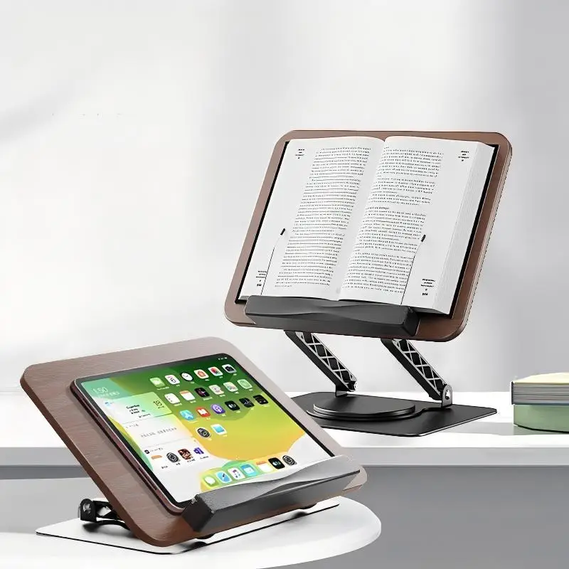 Rotatable Wood Grain Desktop Book Stand Multifunctional Adjustable Reading Holder for Book Tablet Study Office