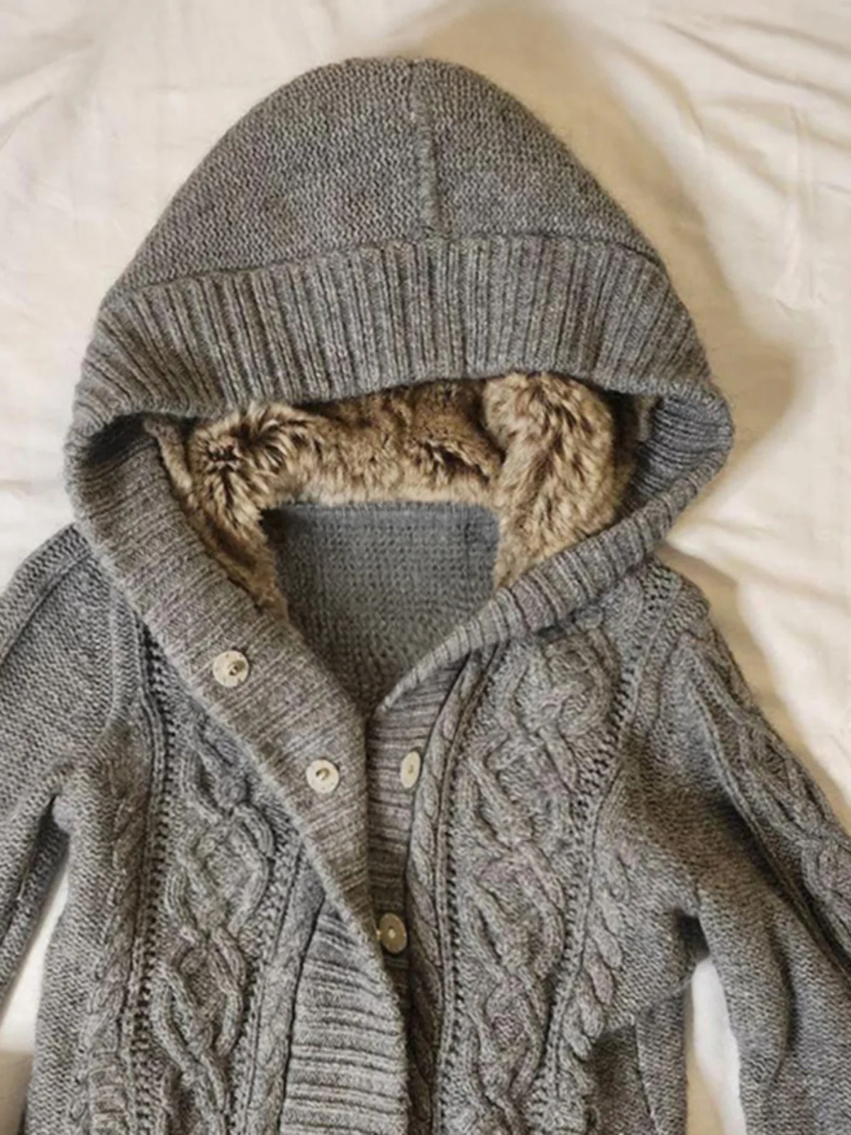 BaoYao Girl الأصلي ey لامب الفراء مقنعين محبوك سترة مفتوحة معطف المرأة الخريف الشتاء سترة جديدة مستقيم أنبوب القطن B... #5