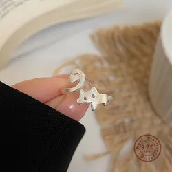 Korean Cartoon Animal Cat Ring Women S925 Sterling Silver Cute Student Friendship Birthday Gift Jewelry Wholesale