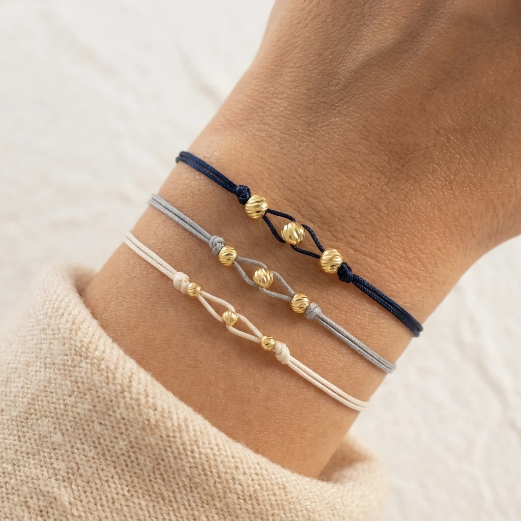 3PCS Handmade 3-Color Braided Gold Copper Bead Bracelet, Bohemian Style Unisex Fashion Jewelry
