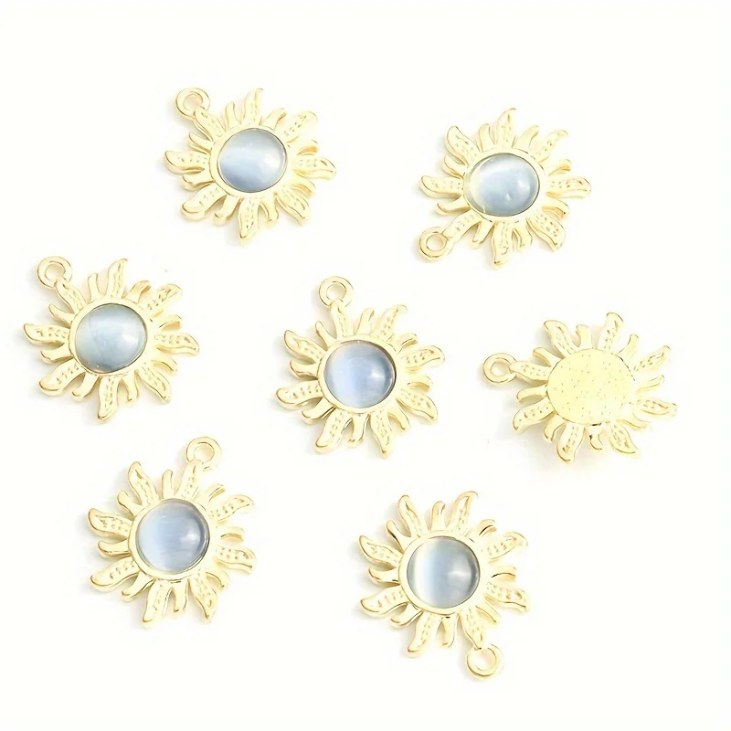 12pcs alloy jewelry accessories multi-color cat eye stone sunflower pendant earrings necklace pendant DIY handmade material view 4