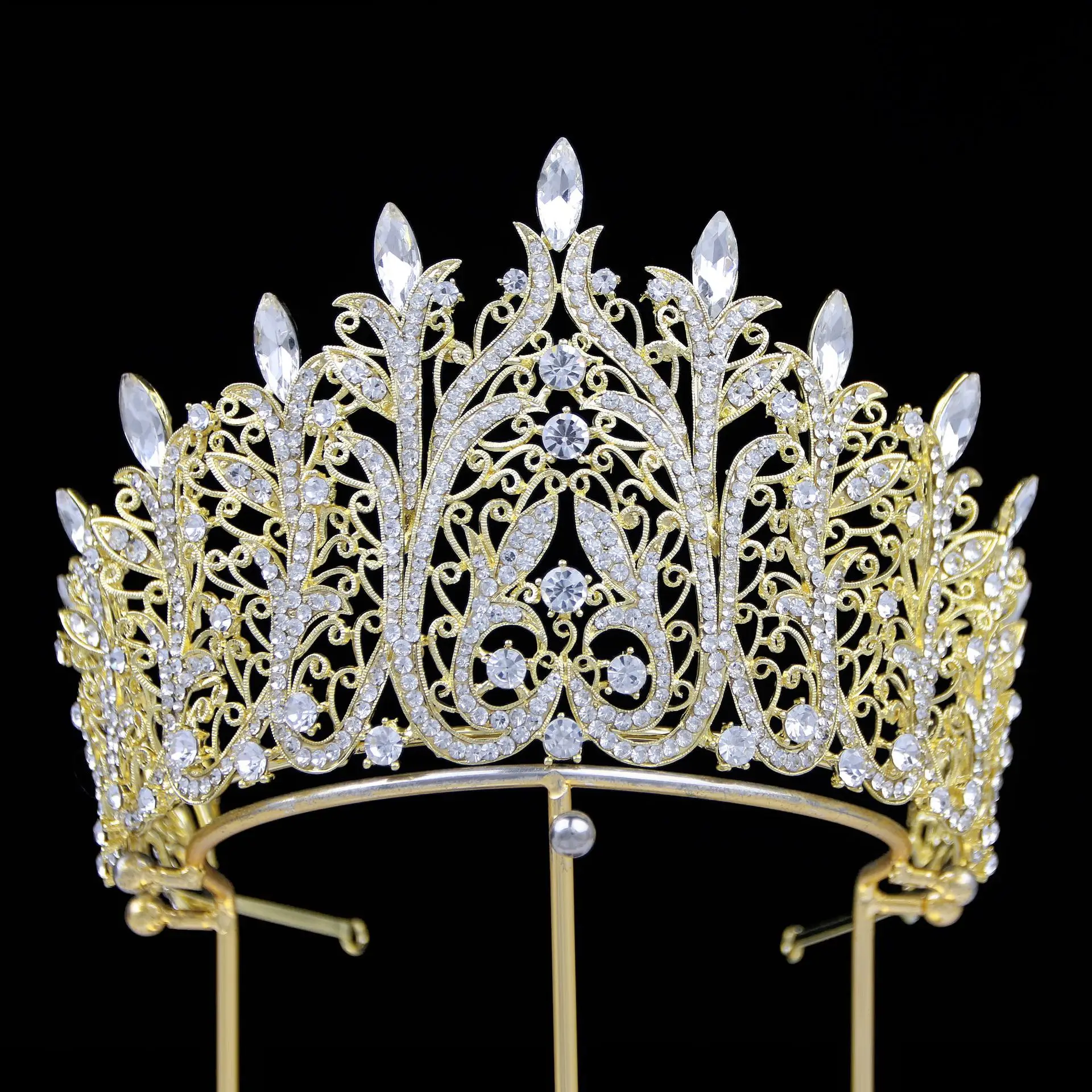 Baroque Big Crowns For Pageant Miss Universe Crystal Royal Bridal Crown For Queen Women Diadem Bride Hair Jewelry Headdress