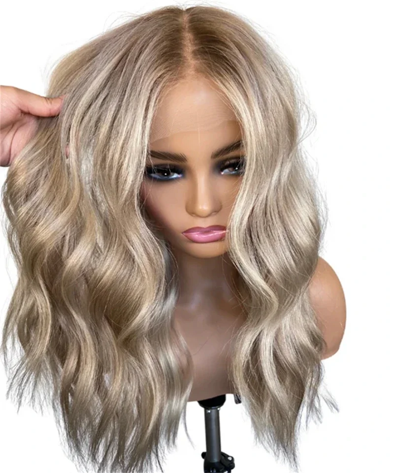 24Inch Soft Glueless Women Natural Wave HD Lace Highlight Blond Long Front Wig Pre Plucked Transparent Lace Hair Heat Resistant