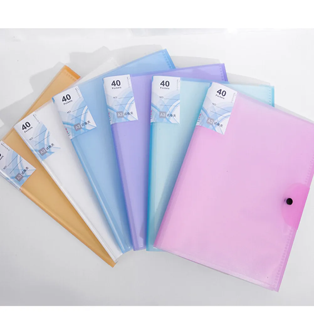 20 Pages A3 Transparent File Folder Non Slip Locking Bar Thick Waterproof Paper Organizer Examination Storage Binder Clip Purple view 4