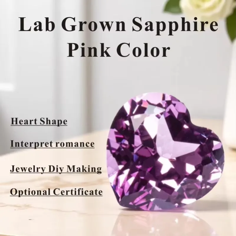 

Форма сердца розового цвета, выращенный в лаборатории сапфир VVS1, драгоценные камни для подвесок, материалы для изготовления ювелирных изделий своими руками, сертификат AGL на выбор